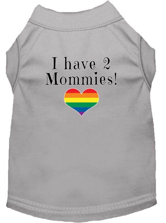 I have 2 Mommies Screen Print Dog Shirt Grey XS